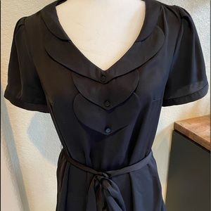 ModCloth tie waist, black blouse.